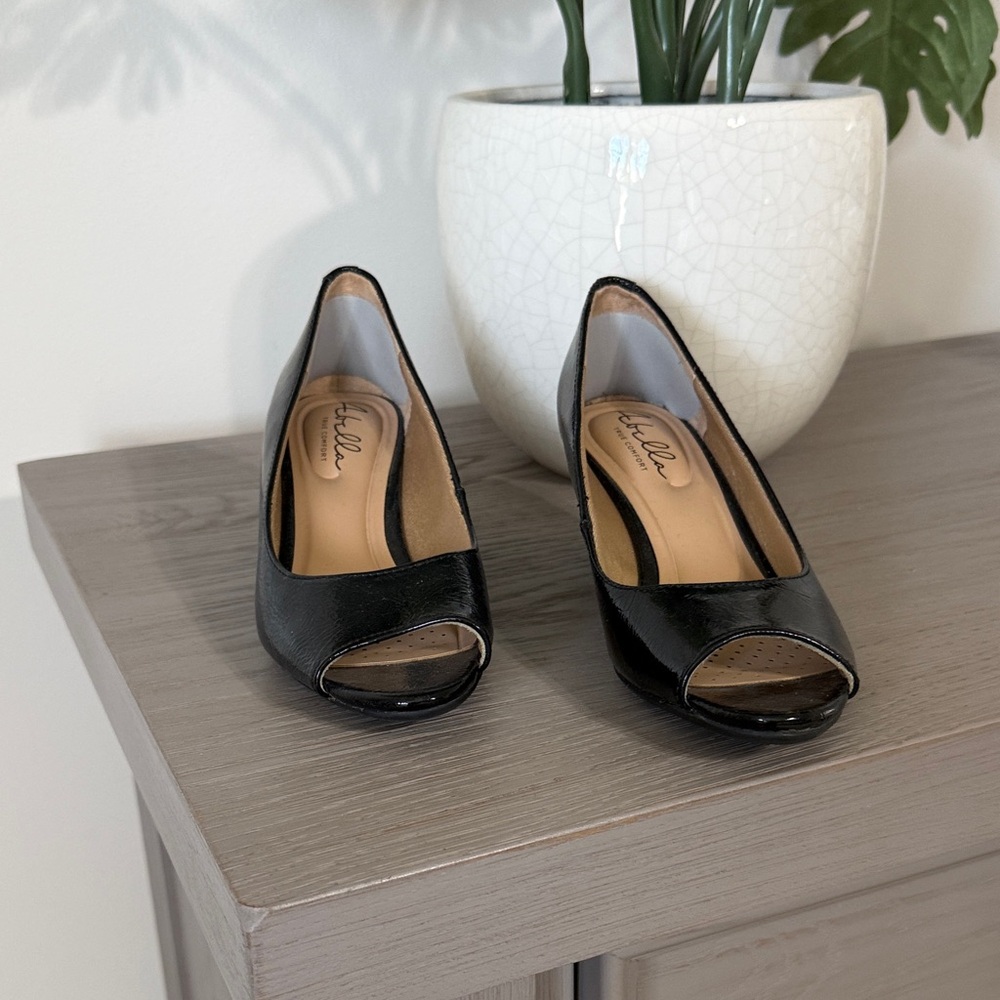 Abella Black Peep-Toe Women’s Heels